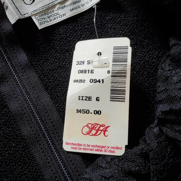 Don Sayres Knit Dress Black With Rhinestone Buttons Lace Ruffle Detail 6 - Picture 4 of 7